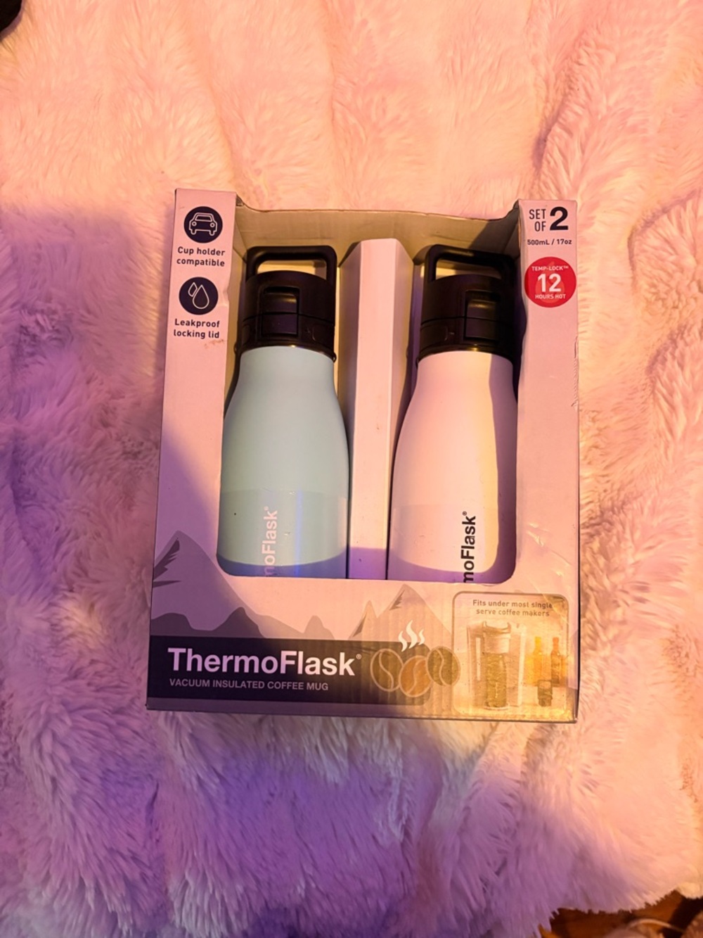 ThermoFlask Vacuum Insulated Coffee Mugs - Mint & White (Set of 2) YOUR BUYING 4